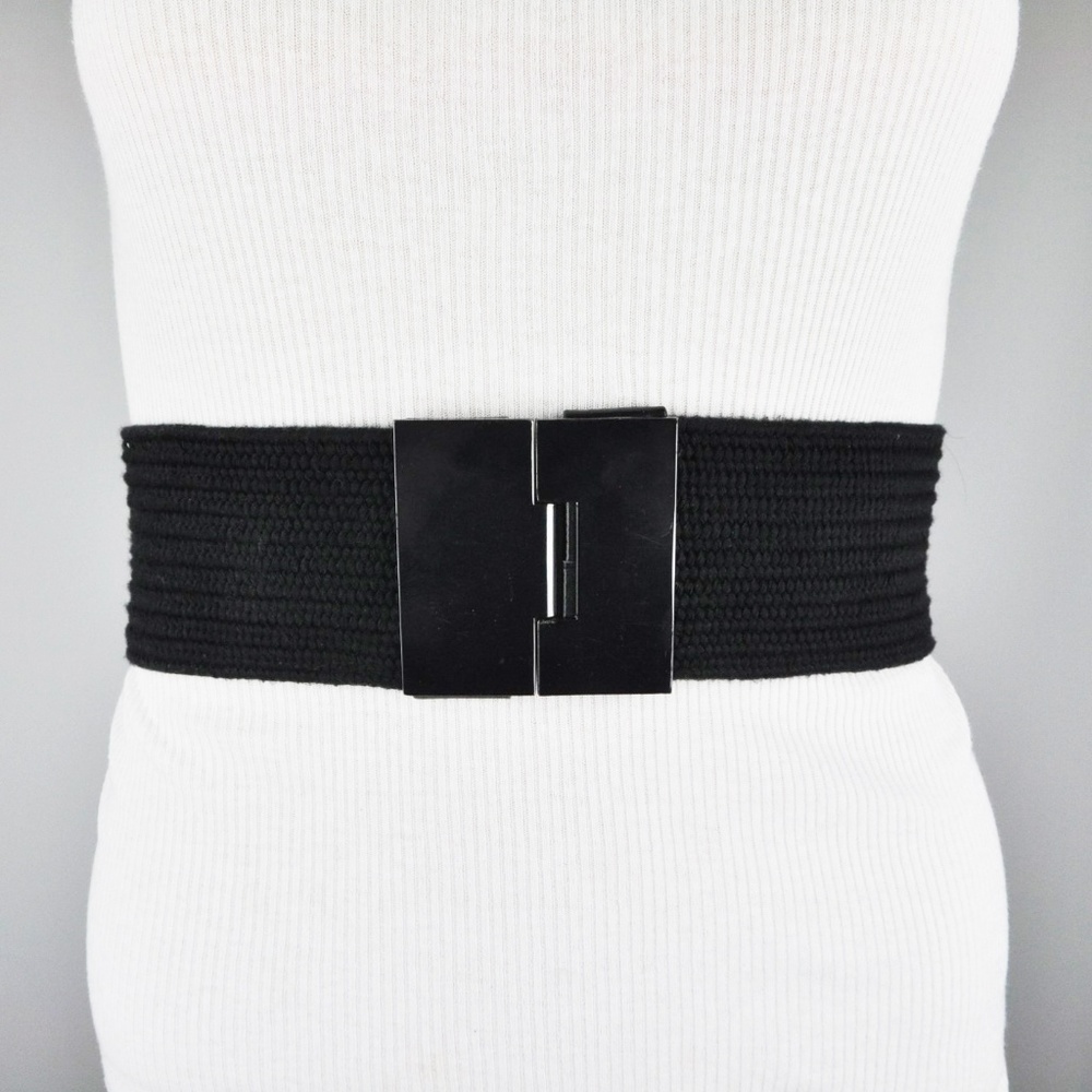 BCBG Black Wide Waist Metallic Belt Womens